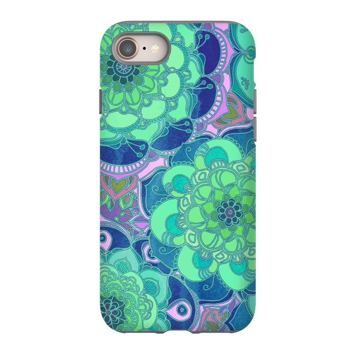 iPhone 8 StrongFit Fantasy Flowers in Mint Green & Purple by Micklyn Le Feuvre
