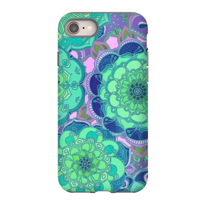 iPhone 8 StrongFit Fantasy Flowers in Mint Green & Purple 2 by Micklyn Le Feuvre