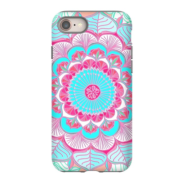 iPhone 8 StrongFit Tropical Doodle Flower in Pink & Aqua por Micklyn Le Feuvre