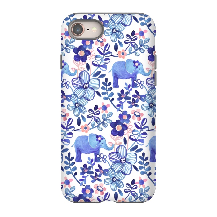 iPhone 8 StrongFit Little Purple Elephant Watercolor Floral on White by Micklyn Le Feuvre