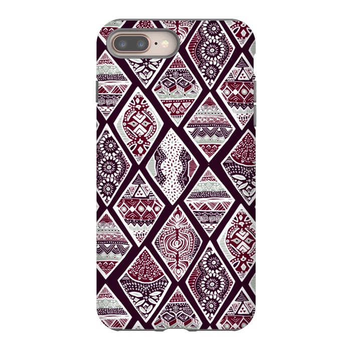 iPhone 8 plus StrongFit Tribal Diamonds On Red, White & Sage  by Tigatiga