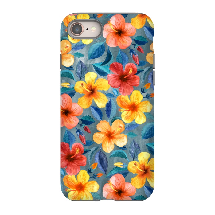 iPhone 8 StrongFit Bright Little Summer Hibiscus Blooms in Watercolor by Micklyn Le Feuvre
