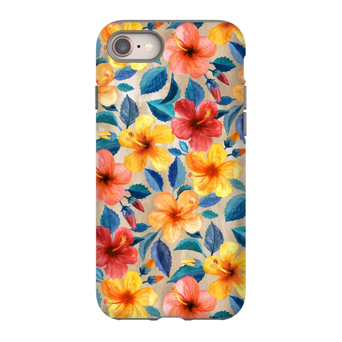 iPhone 8 StrongFit Little Tropical Hibiscus Blooms in Watercolor by Micklyn Le Feuvre