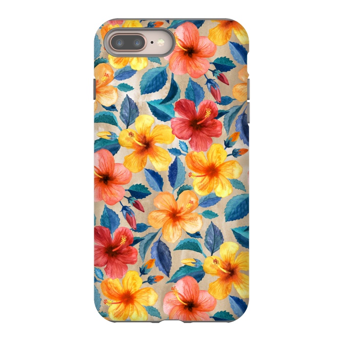 iPhone 8 plus StrongFit Little Tropical Hibiscus Blooms in Watercolor by Micklyn Le Feuvre