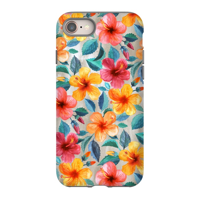 iPhone 8 StrongFit Little Tropical Hawaiian Hibiscus Blooms in Watercolor by Micklyn Le Feuvre