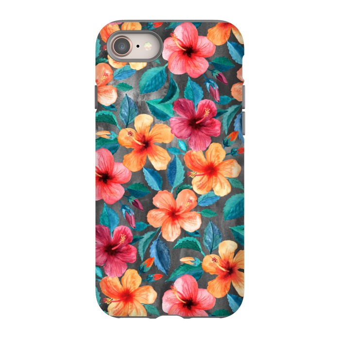 iPhone 8 StrongFit Colorful Little Tropical Hibiscus Blooms by Micklyn Le Feuvre