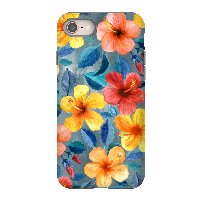 iPhone 8 StrongFit Bright Summer Hibiscus Blooms in Watercolor by Micklyn Le Feuvre