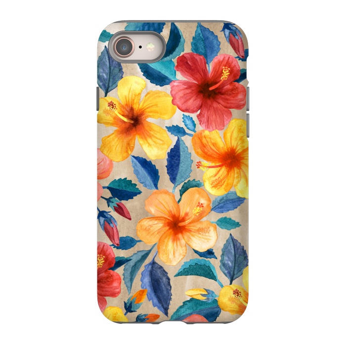 iPhone 8 StrongFit Tropical Hibiscus Blooms in Watercolor by Micklyn Le Feuvre