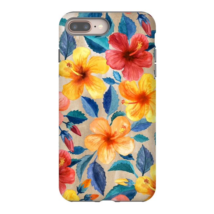 iPhone 8 plus StrongFit Tropical Hibiscus Blooms in Watercolor by Micklyn Le Feuvre