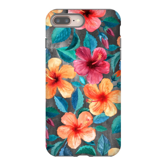 iPhone 8 plus StrongFit Colorful Tropical Hibiscus Blooms  by Micklyn Le Feuvre