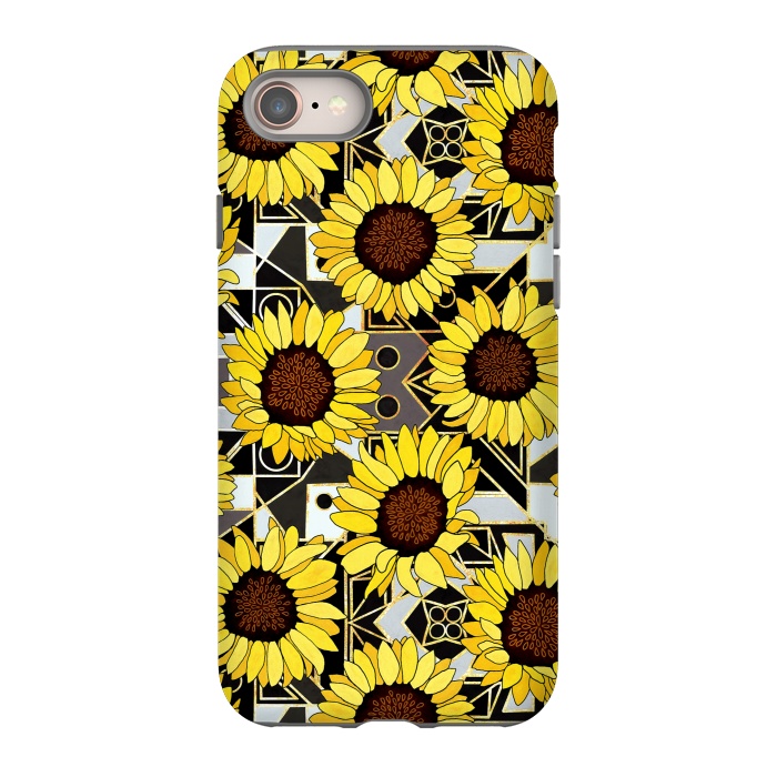 iPhone 8 StrongFit Sunflowers & Geometric Gold, Black & White Background  by Tigatiga