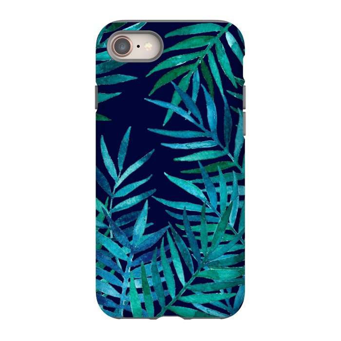 iPhone 8 StrongFit Watercolor Palm Leaves on Navy Blue by Micklyn Le Feuvre