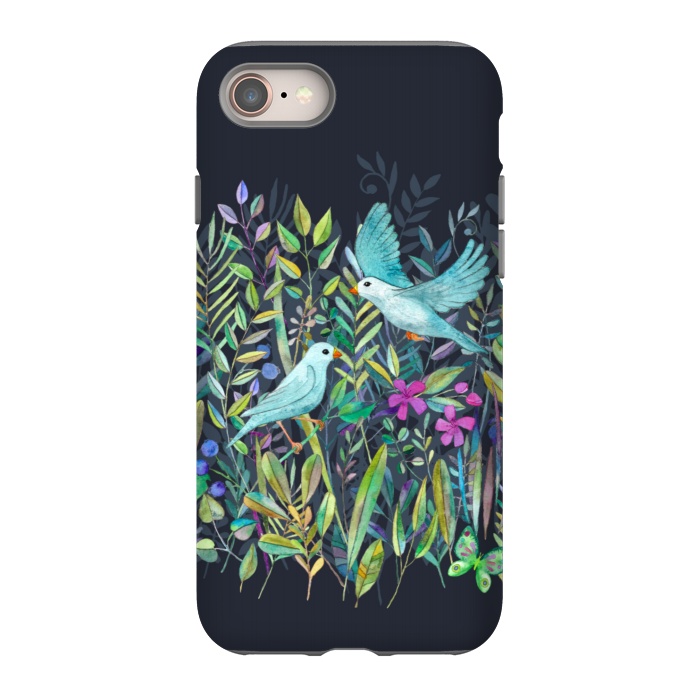 iPhone 8 StrongFit Little Garden Birds in Watercolor by Micklyn Le Feuvre