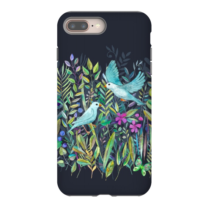 iPhone 8 plus StrongFit Little Garden Birds in Watercolor by Micklyn Le Feuvre