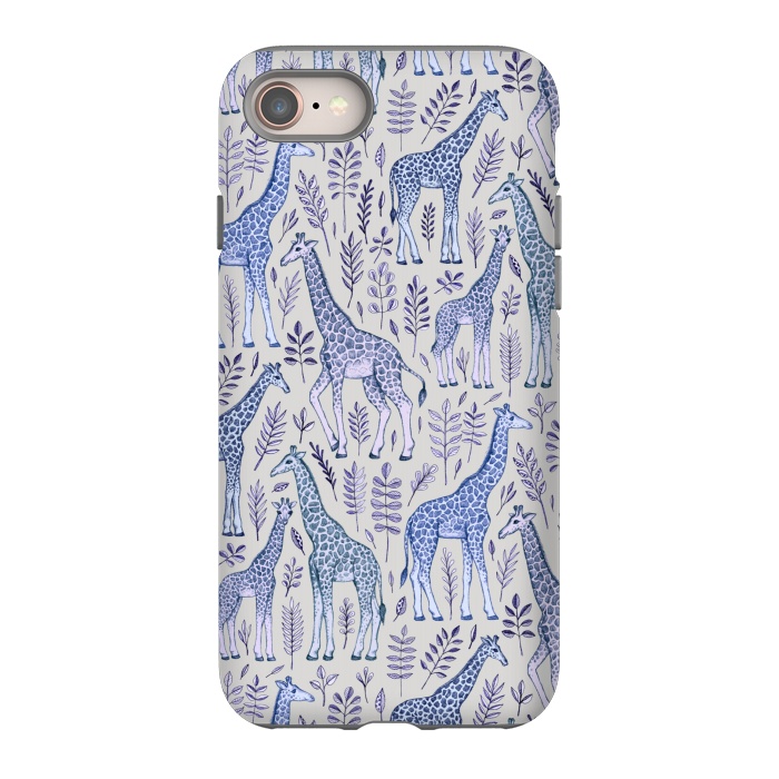 iPhone 8 StrongFit Little Giraffes in Blue, Purple and Grey by Micklyn Le Feuvre