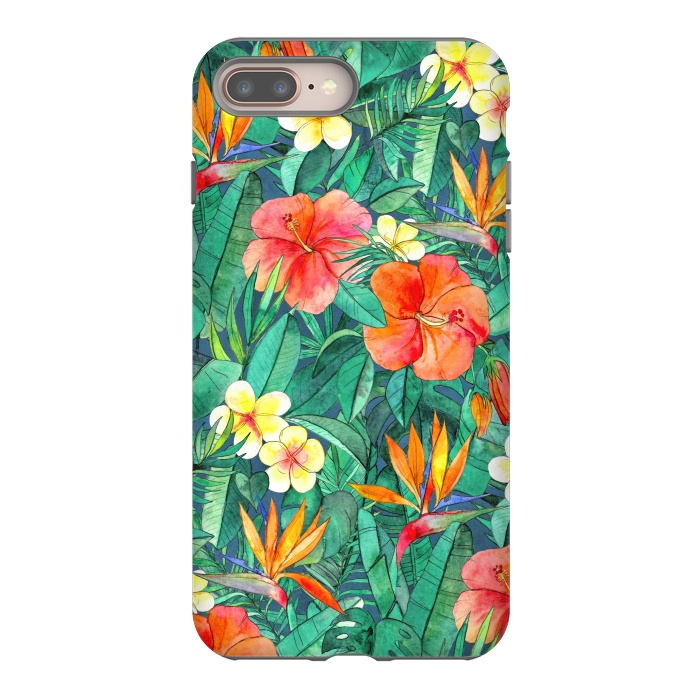 iPhone 8 plus StrongFit Classic Tropical Garden in Watercolor by Micklyn Le Feuvre