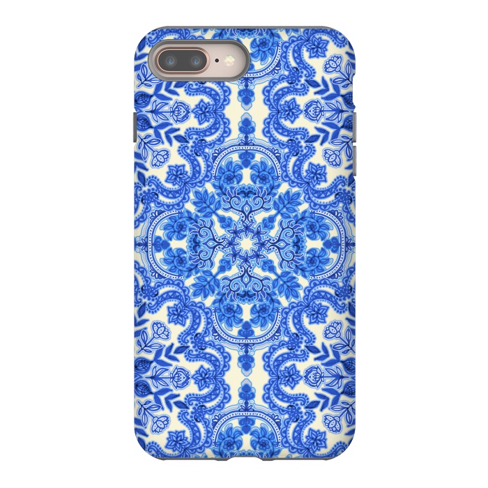 iPhone 8 plus StrongFit Cobalt Blue and China White Folk Art Pattern by Micklyn Le Feuvre