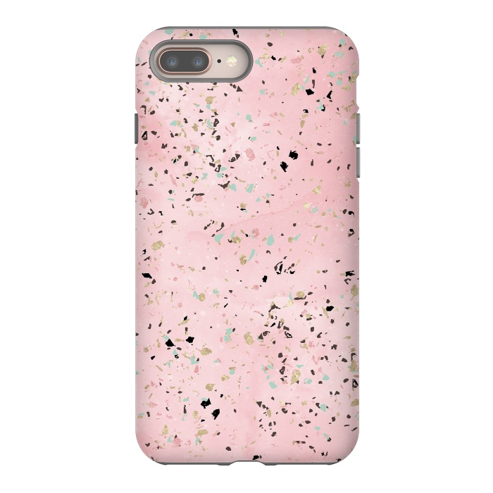 iPhone 8 plus StrongFit Blush and gold marble terrazzo design by InovArts