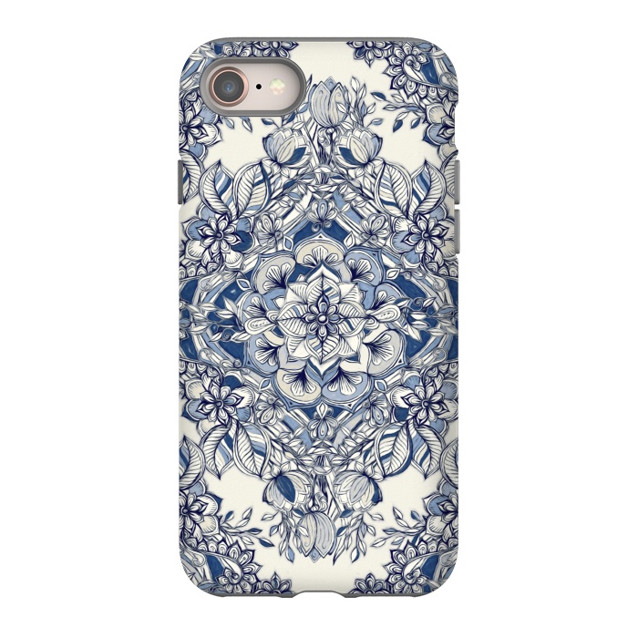 iPhone 8 StrongFit Floral Diamond Doodle in Dark Blue and Cream por Micklyn Le Feuvre