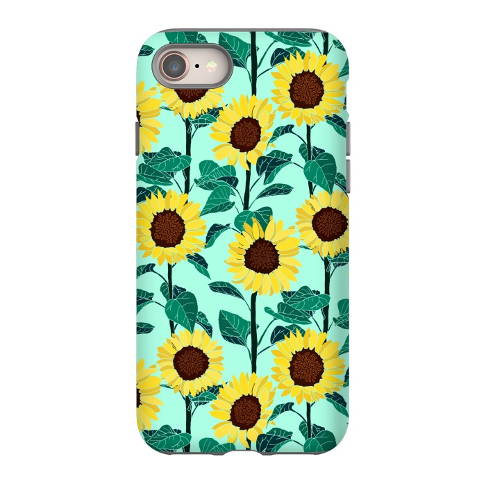 iPhone 8 StrongFit Sunny Sunflowers - Mint  by Tigatiga