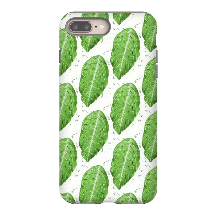 iPhone 8 plus StrongFit Swirly Green Leaf Pattern by Boriana Giormova