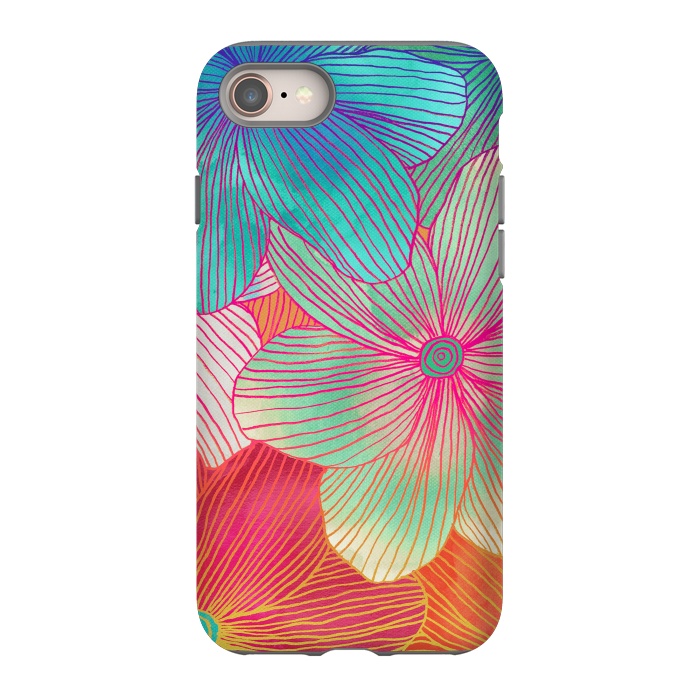 iPhone 8 StrongFit Between the Lines - tropical flowers in pink, orange, blue & mint by Micklyn Le Feuvre