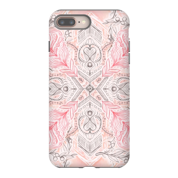 iPhone 8 plus StrongFit Boho Soft Peach Pink Tribal Pattern by Micklyn Le Feuvre