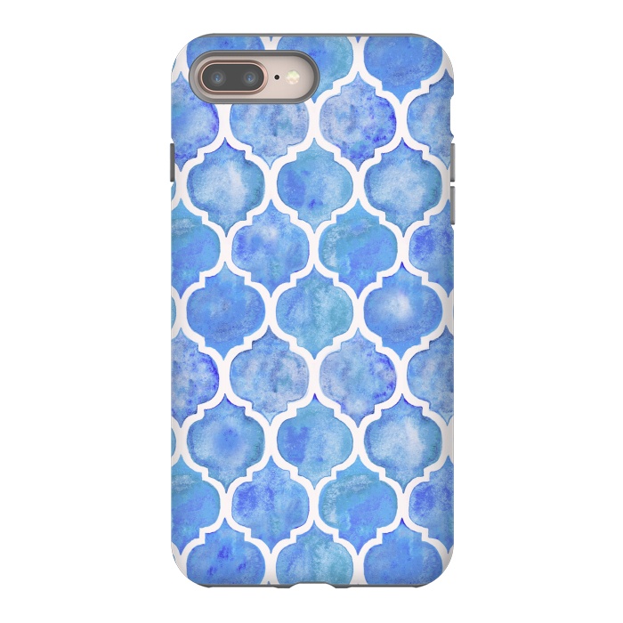 iPhone 8 plus StrongFit Cornflower Blue Textured Moroccan Pattern by Micklyn Le Feuvre