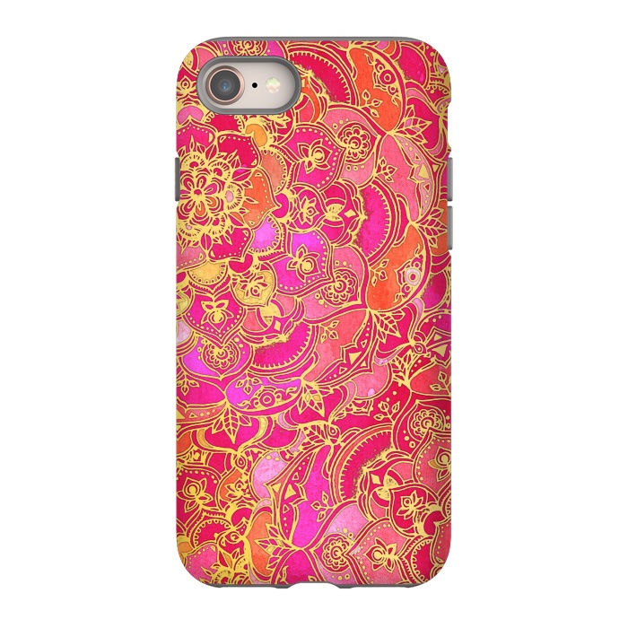 iPhone 8 StrongFit Hot Pink and Gold Baroque Floral Pattern by Micklyn Le Feuvre
