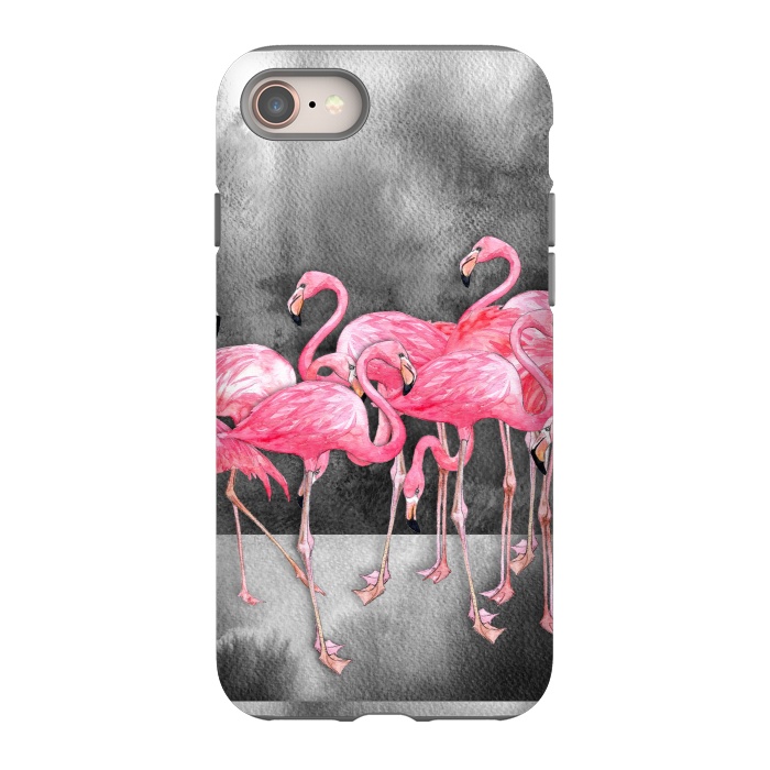 iPhone 8 StrongFit Pink Flamingos in Watercolor & Ink by Micklyn Le Feuvre