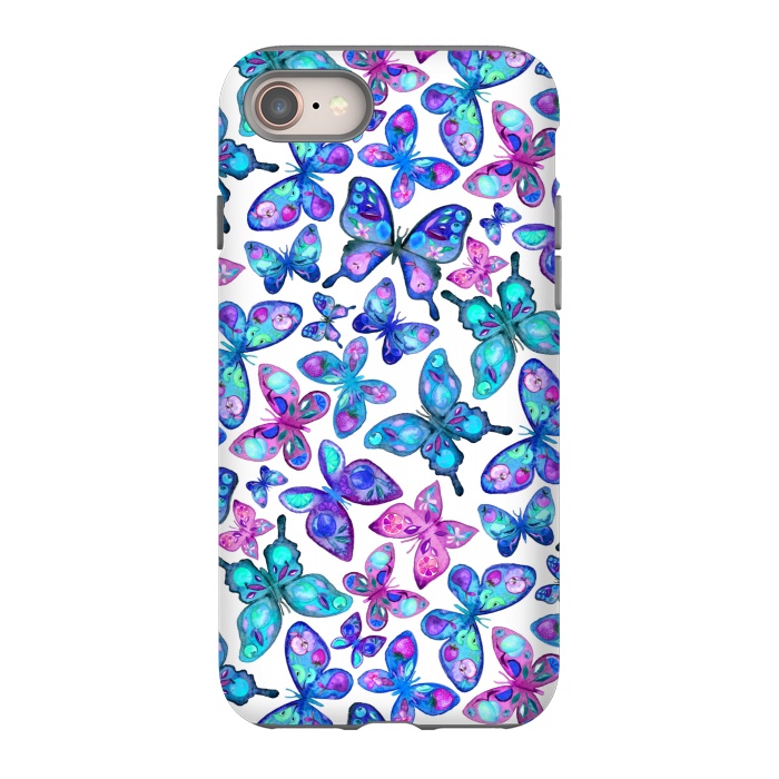 iPhone 8 StrongFit Watercolor Fruit Patterned Butterflies - aqua and sapphire by Micklyn Le Feuvre