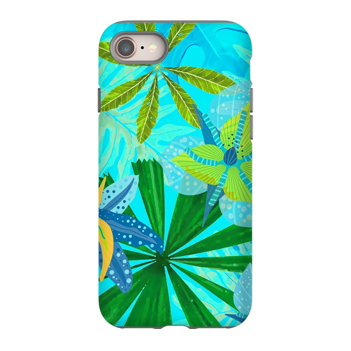 iPhone 8 StrongFit Watercolor Abstract Teal and Blue Aloha tropical Jungle by  Utart