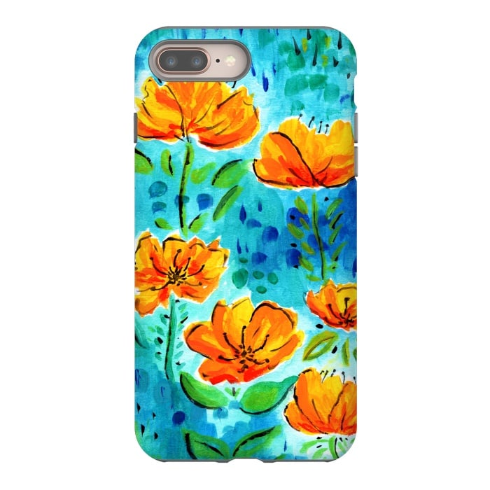 iPhone 8 plus StrongFit Abstract Orange Poppies by Tigatiga