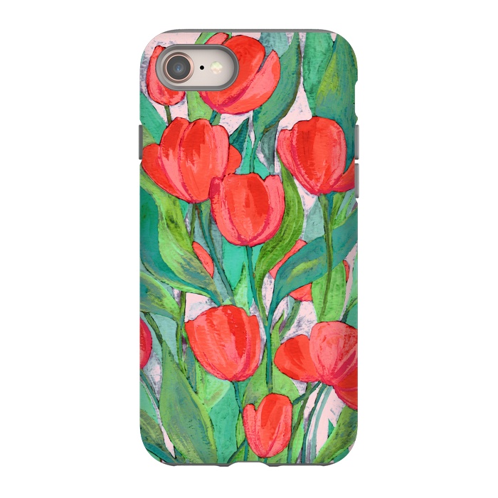 iPhone 8 StrongFit Blooming Red Tulips in Gouache  by Micklyn Le Feuvre