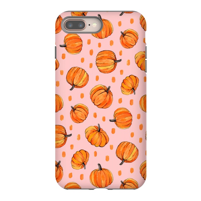 iPhone 8 plus StrongFit Little Gouache Pumpkins with Dots on Pink by Micklyn Le Feuvre