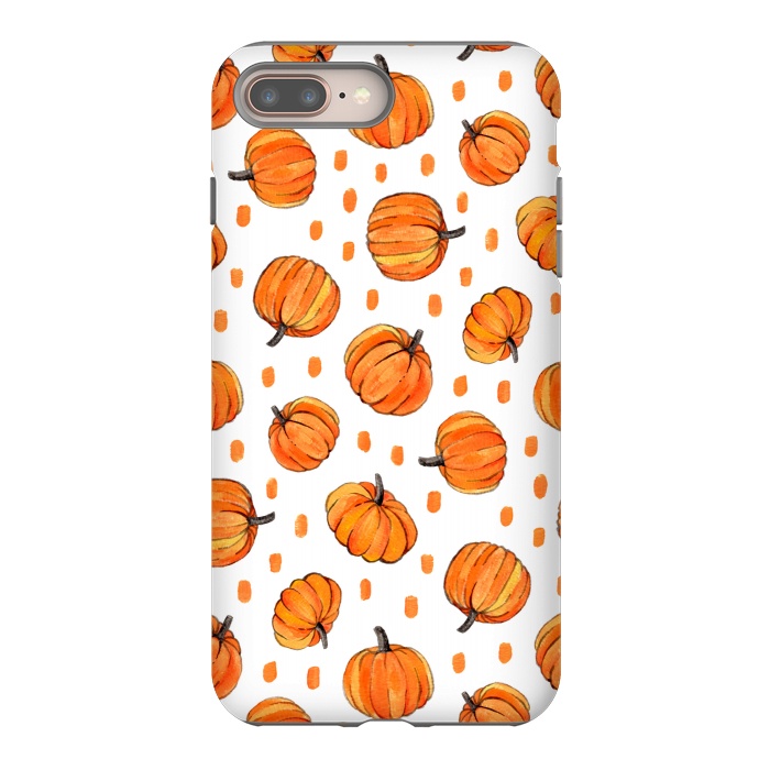 iPhone 8 plus StrongFit Little Gouache Pumpkins with Dots on White by Micklyn Le Feuvre