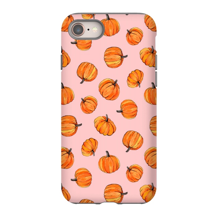 iPhone 8 StrongFit Tiny Pumpkin Polka Dots on Pink by Micklyn Le Feuvre