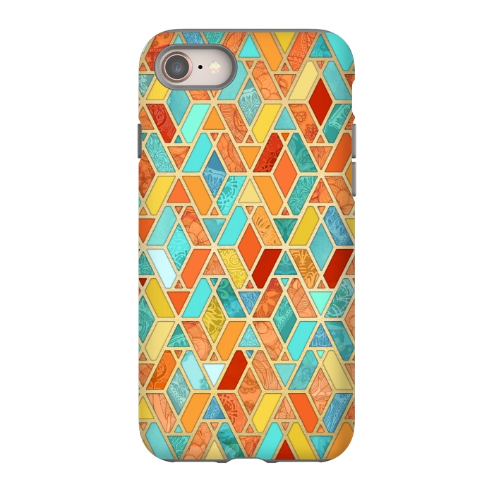 iPhone 8 StrongFit Tangerine and Turquoise Geometric Fall Pattern by Micklyn Le Feuvre