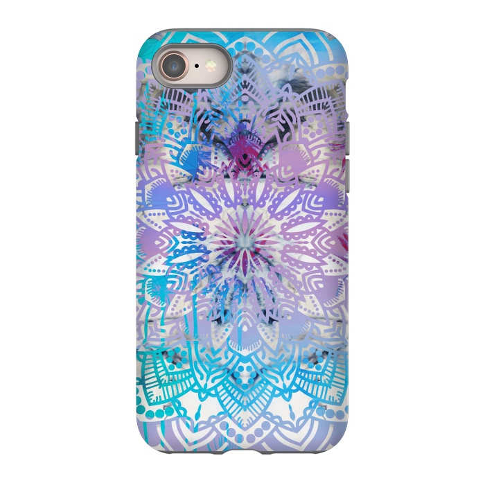 iPhone 8 StrongFit Blue lavender mandala drawing on white marble by Oana 