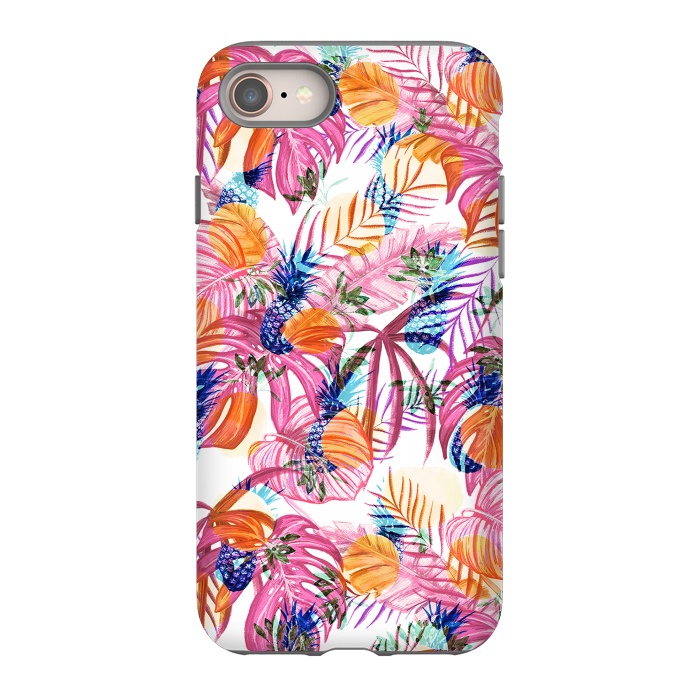 iPhone 8 StrongFit Pink tropical leaves and blue pineapples by Oana 