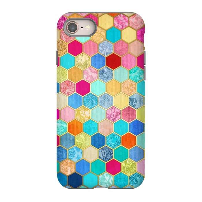 iPhone 8 StrongFit Patterned Honeycomb Patchwork in Jewel Colors by Micklyn Le Feuvre