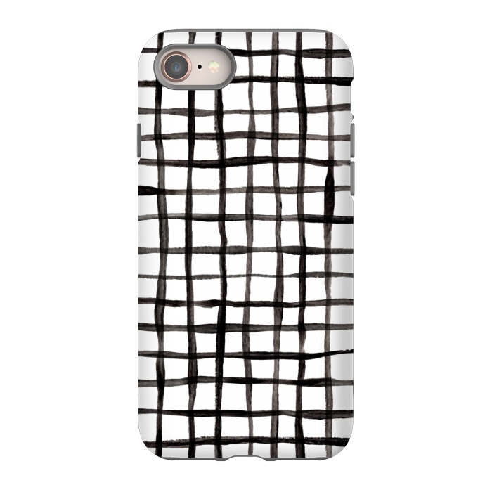 iPhone 8 StrongFit Modern Graphic Black and White Hand Painted Grid by Micklyn Le Feuvre