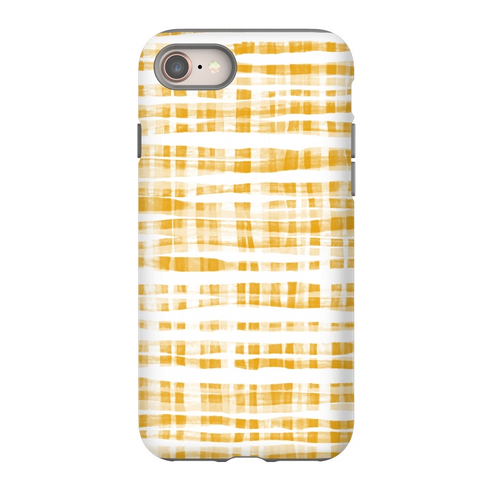 iPhone 8 StrongFit Happy Mustard Yellow Hand Painted Gingham by Micklyn Le Feuvre