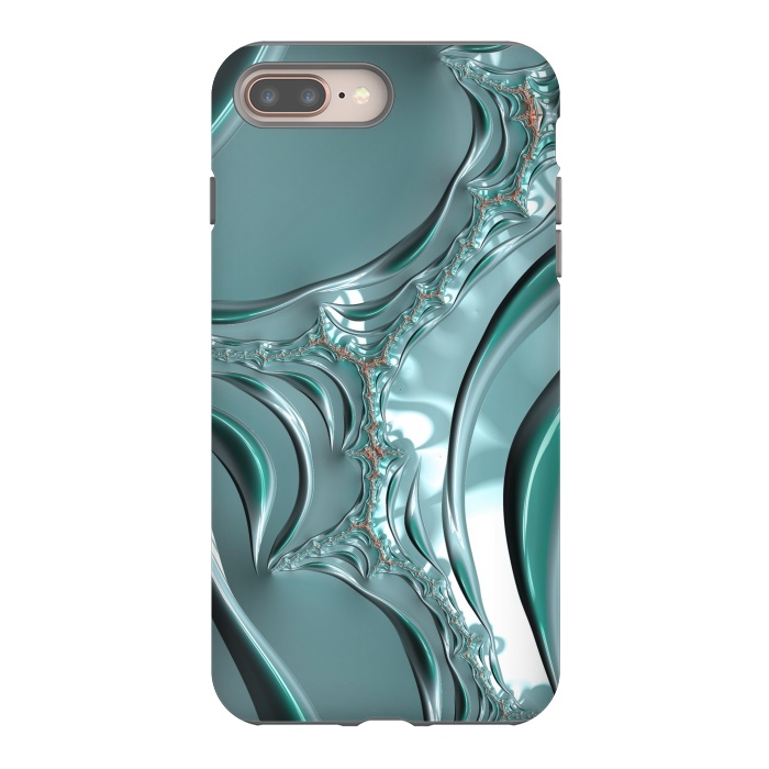 iPhone 8 plus StrongFit Shiny blue teal fractal 2 by Andrea Haase