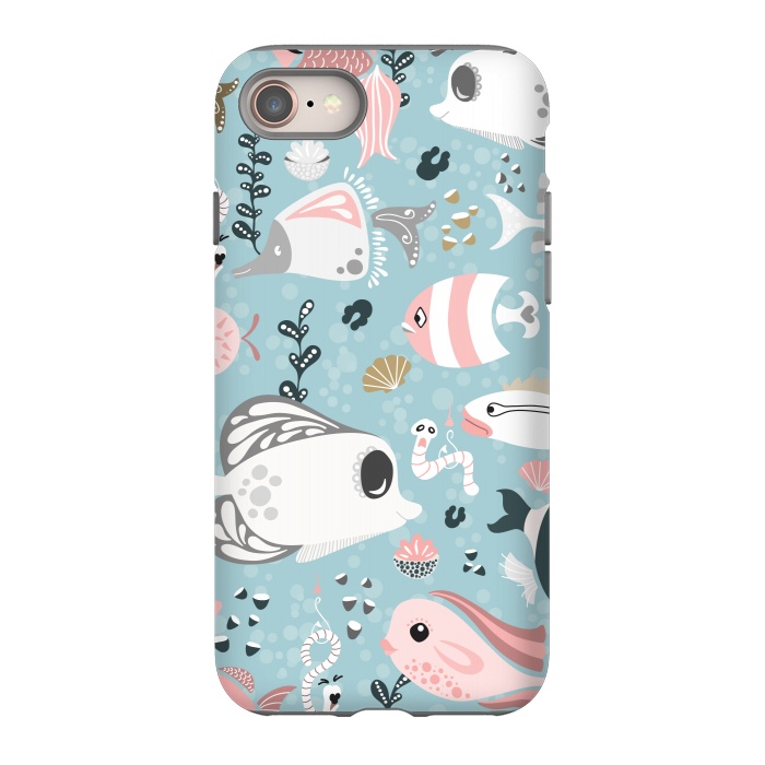 iPhone 8 StrongFit Funny Fish in Pink and Grey by Paula Ohreen