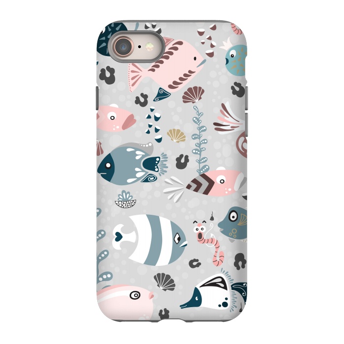iPhone 8 StrongFit Funny Fish in Pink and Blue by Paula Ohreen