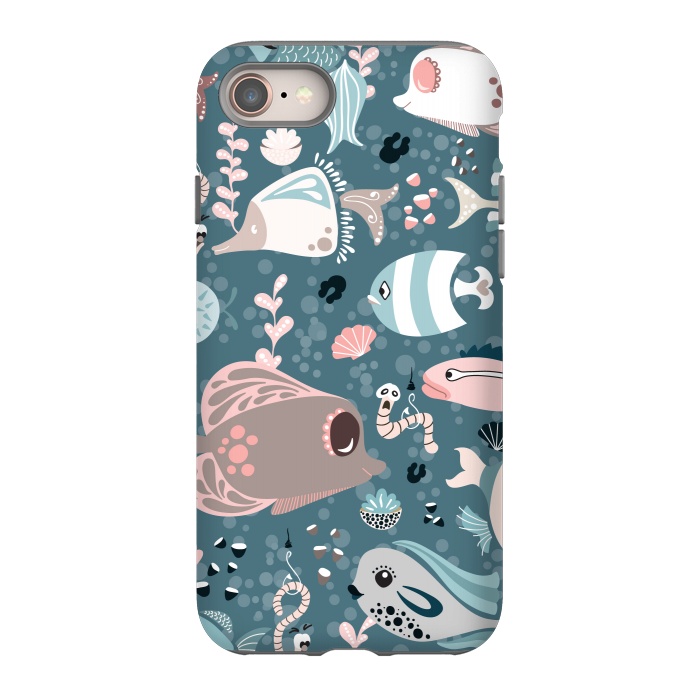 iPhone 8 StrongFit Funny Fish in Blue and White by Paula Ohreen