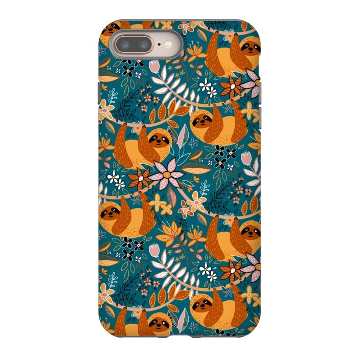 iPhone 8 plus StrongFit Cute Boho Sloth Floral  by Micklyn Le Feuvre