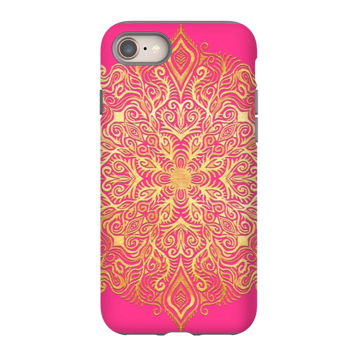 iPhone 8 StrongFit Ornate Gold Mandala on Hot Pink by Micklyn Le Feuvre