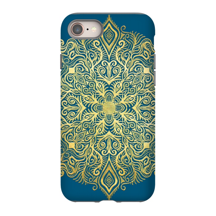 iPhone 8 StrongFit Ornate Gold Mandala on Deep Blue by Micklyn Le Feuvre